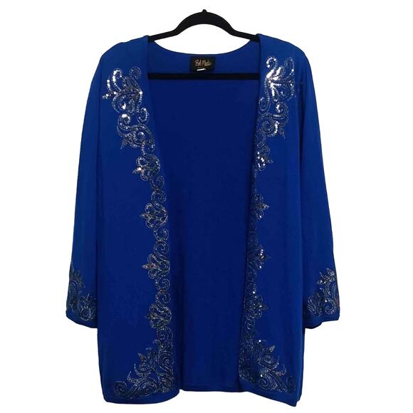 Bob Mackie Blue Embroidered Sequins Cardigan Size M - Picture 1 of 5